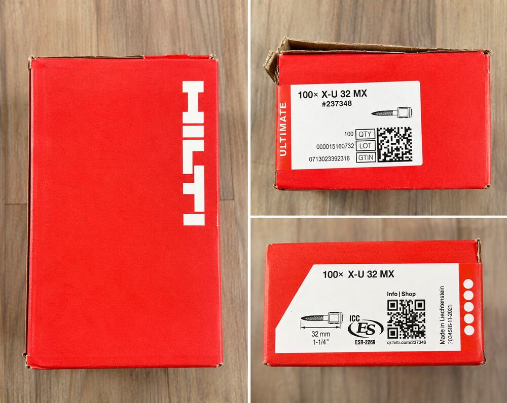 Hilti X-U 32 MX Powder Actuated Fastening Pins 1-1/4” (32mm) 100 Count #237348